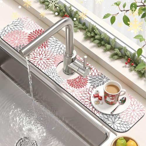 2PCS 16" x 24" Christmas Dish Drying Mat & 24" x 5.5" Sink Splash Guard (2 Count)