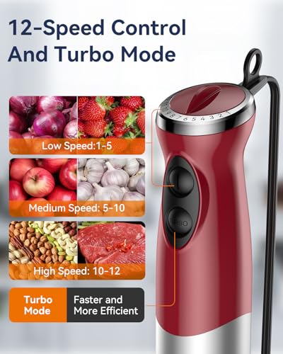 Immersion Blender Handheld 1000W 5 in 1 Corded Stick Hand Blender Kitchen with 12 Speed (5 Count)