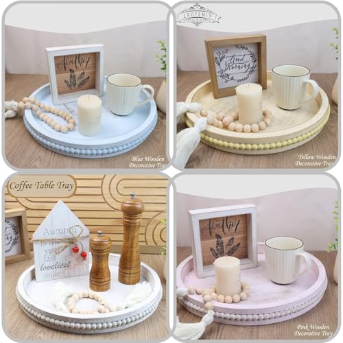 Round Wood Serving Tray with Beads