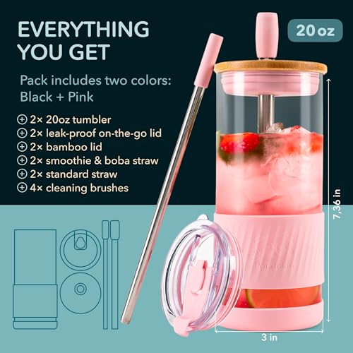Glass Cups With Lids and Straws (2 Count)