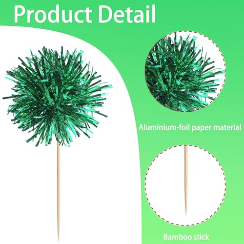 40 PCS Foil Firework Cupcake Toppers Green Sparkler Cupcake Picks Sparkle Tinsel Fireworks Decorations Cocktail Fruit Toothpick for Firework Theme Birthday Wedding Graduation Party Decoration Supplies (40 Count)