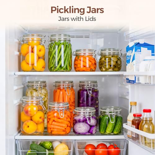 Square Glass Pickling Jars 27 oz 6 Pack with Airtight Lids Pantry (6 Count)