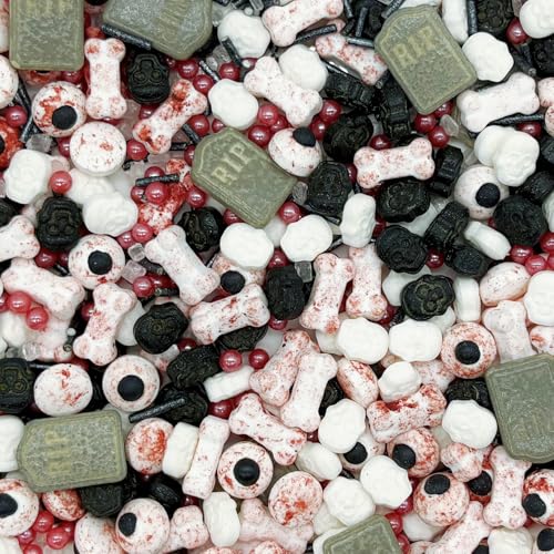 Gravestones & Skulls & Bones Sprinkles Halloween Edible Eyes Cake Decoration Cupcake Toppers Cookie Decorating Perfect for Cakes (3 Ounce)