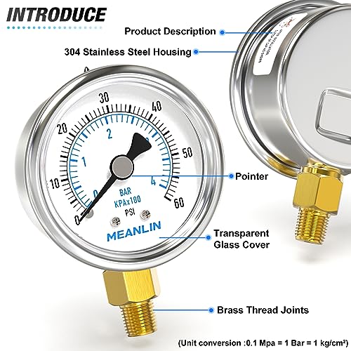 0~60Psi Dry Pressure Gauge Stainless Steel 1