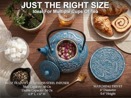 40 Oz Blue Dragon Cast Iron Teapot
