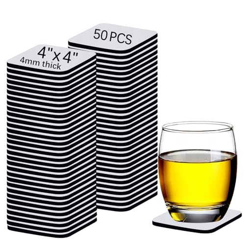 50 PCS Sublimation Blank Cup Coasters Bulk (50 Count)