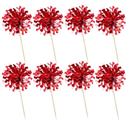 30Pcs Foil Firework Cupcake Toppers Happy Birthday Cake Toppers Tinsel Flower Drink Stirrers Cocktail Food Fruit Toothpicks for Valentine's Day Party Decorations Red (30 Count)