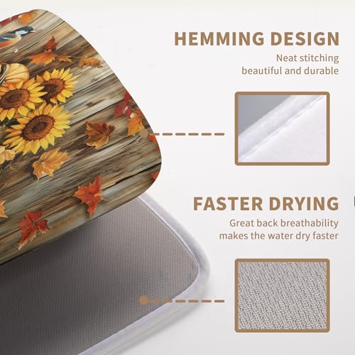 Fall Pumpkin Dish Drying Mat Autumn Maple Leaves Thanksgiving Large Kitchen Mats Dish Drying Pad Absorbent Dish Dryer Mat for Kitchen Countertops Microfiber Drainer Pad Dish Drying Mats