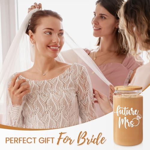 Future Mrs Glass Coffee Cup 16 Oz with Bamboo Lid and Straw