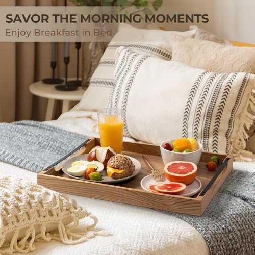 Wooden Serving Tray with Metal Handles