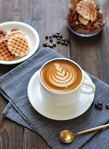 8 Ounce Porcelain Stackable Cappuccino Cups with Saucers and Metal Stand