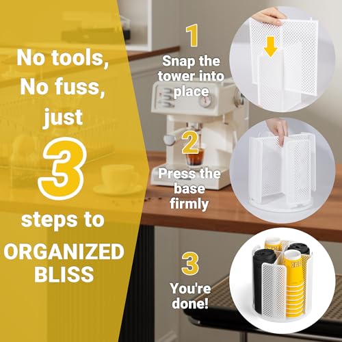 4 Compartment Rotating Paper Cup Holder & Coffee Cup Lid Storage Dispenser