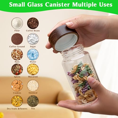 8 oz Small Glass Spice Jars with Airtight Wood Acacia Lid 4 PCS