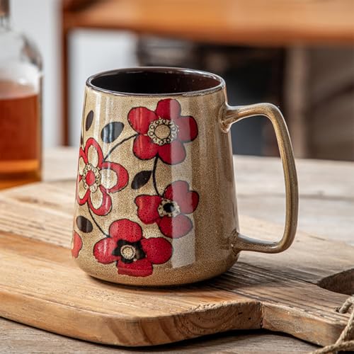 24 oz Extra Large Ceramic Coffee Mug Vintage Floral Cup with Handle