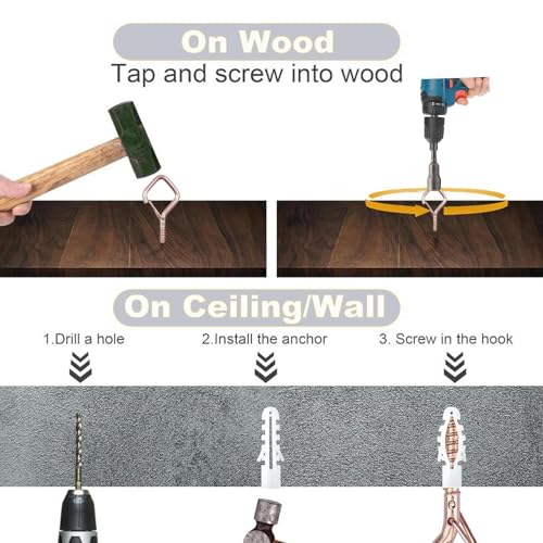 10PCS Eye Screw Hooks for Hanging Heavy Duty with Safety Buckle.Metal Ceiling Hooks for Hanging Plants