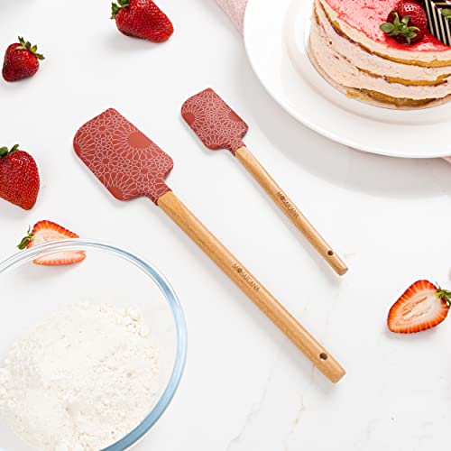 Silicone Spatula set of 2 with wooden handle and stunning pattern (2 Count)