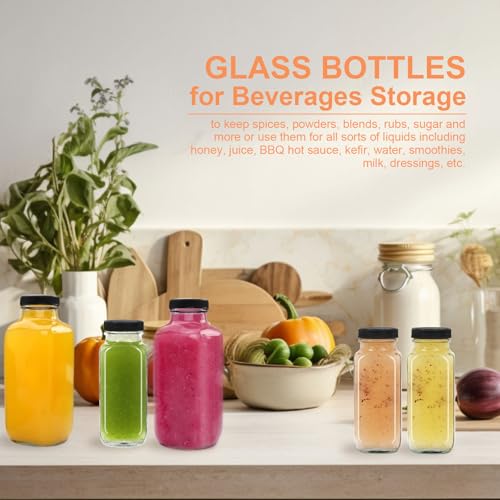 12 pack 8 oz Glass Juice Bottles with Lids (12 Count)