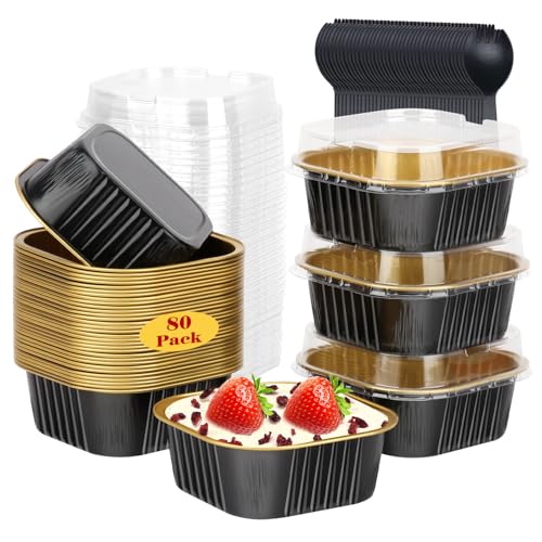 80 Pack 10oz Mini Cake Pans with Lids and Spoons for Bake Sales (80 Count)