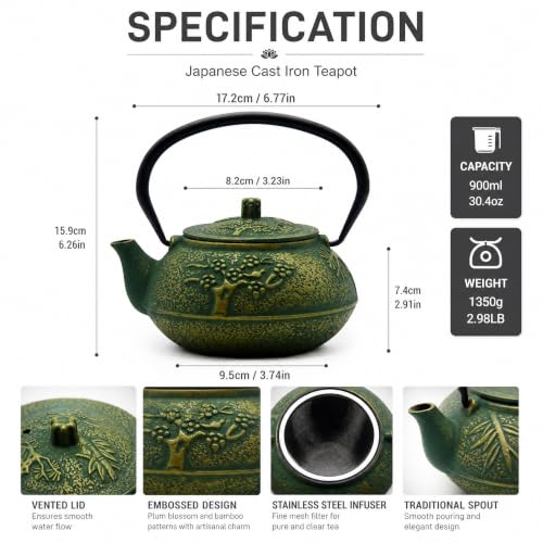30.4oz Small Cast Iron Tea Kettle