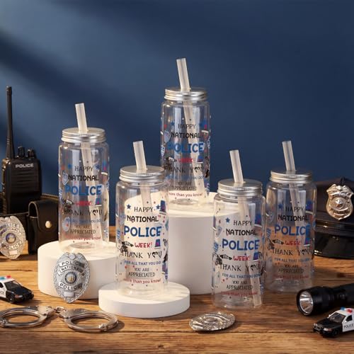 24 Pcs National Police Week Tumbler 14.2oz Plastic with Lid Straw (24 Count)