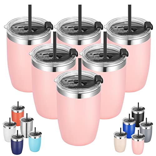 Stainless Steel 12 oz Tumblers bulk Vacuum Insulated Double Wall Travel Tumbler with Lid and Straw Reusable Tumbler (6 Count)