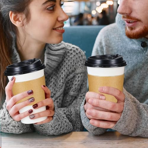 50 Pack 10 oz Disposable Coffee Cups With Lids and Sleeves (50 Count)