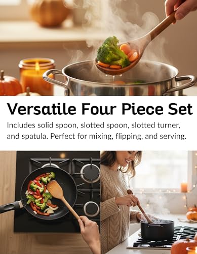 Acacia Wood Cooking Utensil Set with Skull Handles (4 Count)