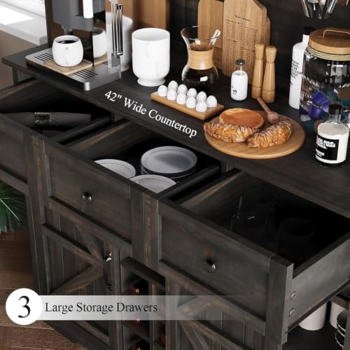Farmhouse Coffee Bar Cabinet with Wine Rack