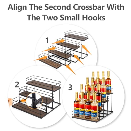 16 Bottle Capacity Coffee Syrup Organizer 4 Tier Coffee Syrup Stand Shelf for Coffee Bar Kitchen Small Wine Rack for Bar Family Storage for Syrup Wine Dressing (13.6 inch(es))