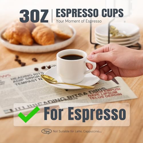 Porcelain Stackable Espresso Cups with Saucers (6 Count)