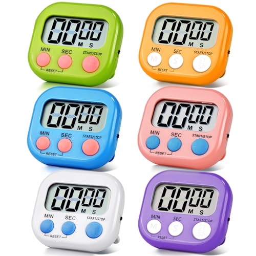 6 Pack Digital Kitchen Timer Magnetic Digital Timer with Big Display Loud Ring Cooking Timers for Cooking (4 Count)