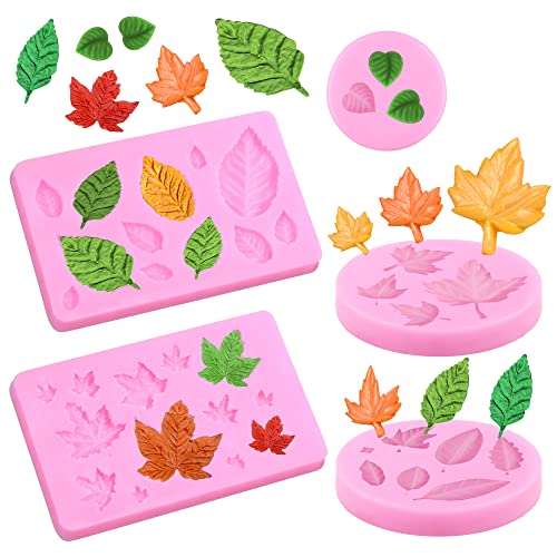 5 Packs Leaf Mold Leaf Silicone Mold Cake Leaves Maple Fondant Resin Tree Leaves Shape Molds for Cake Decorations