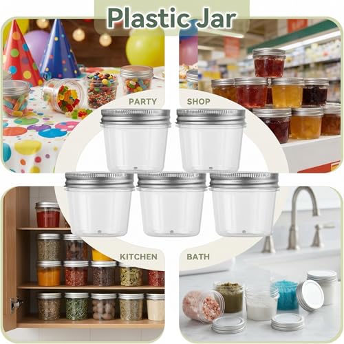 4 oz Plastic Small Mason Jars and Small Plastic Jars with Lids (40 Count)