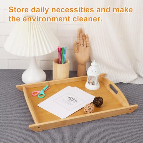 4 Pack 17.3 Inch Large Bamboo Serving Tray with Handle (4 Count)
