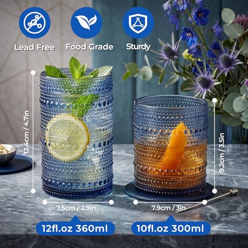 Hobnail Drinking Glasses Set of 12 Kitchen Glass Cups Glassware (12 Count)