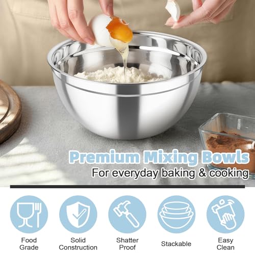 Mixing Bowls Stainless Steel Nesting Salad Bowls & Airtight Lids (3 Count)