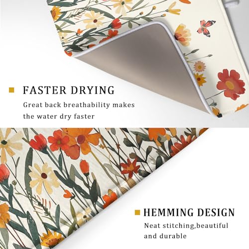 Fall Orange Wildflower Dish Drying Mat for Kitchen Counter