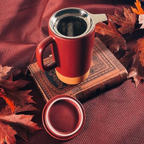 Mora Ceramics Large Tea Mug with Loose Leaf Infuser and Ceramic Lid