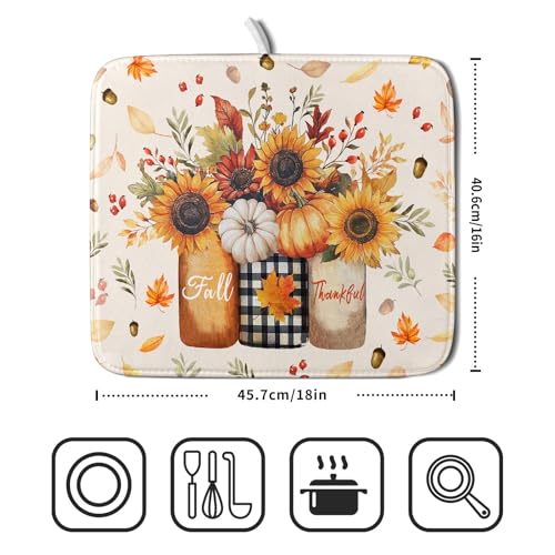 Autumn Sunflowers Vase Dish Drying Mat for Kitchen Counter