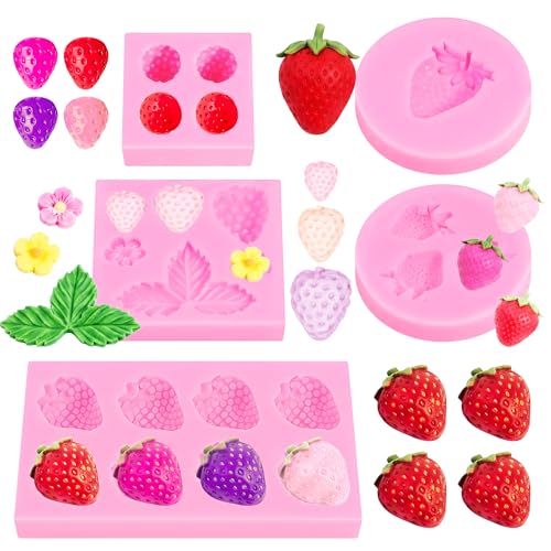 5 Packs Strawberry Mold Strawberry Chocolate Mold Fruit Silicone Molds Fondant Molds for Cake Decorations