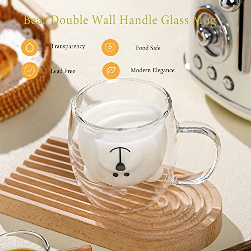 Bear Cute Mugs Kawaii Double Wall Glass Coffee Tea Mill Yogurt Cup Funny Novelty Gift for Women Her Friends Office Birthday Christmas