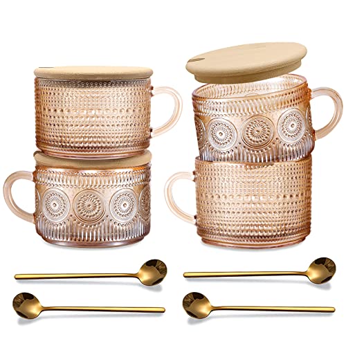 Amber Vintage Glass Coffee Mugs gifts for women (4 Count)