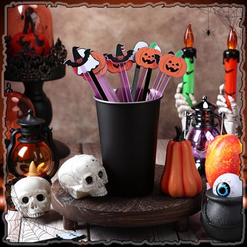 18 Pcs Halloween Swizzle Sticks 6.7 Inches Halloween Reusable Stir Sticks Acrylic Drink Stirrers Pumpkin Ghost Witch Cocktail Coffee Stirrers Bulk for Coffee Bar Milk Party Decor (18 Count)