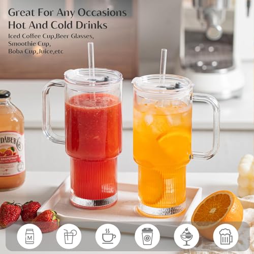 26oz Glass Tumbler with Handle & Lid