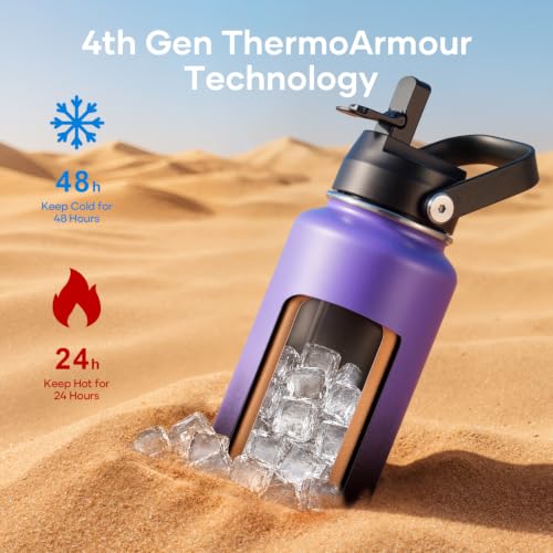 40 oz Insulated Water Bottle with Paracord Handle & Straw Spout Lids