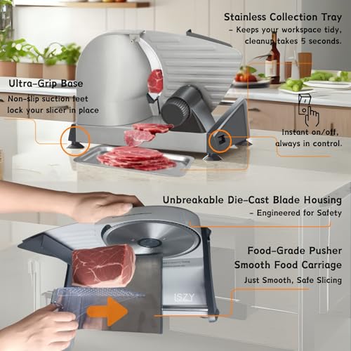 Meat Slicer Electric Meat Cutter with 2 Removable 7.5" Blades