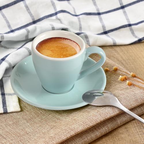 Porcelain Espresso Cup with Saucer And Stainless Steel mini Spoons (7 Count)