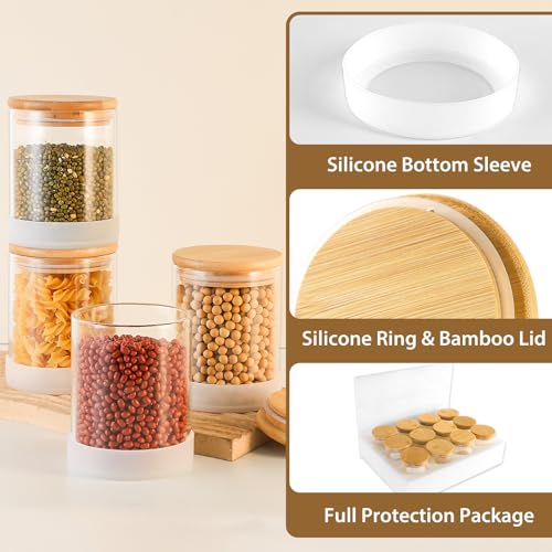 17oz Round Glass Storage Containers with Bamboo Lids (12 Count)