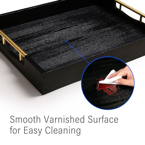 17x13 Inch Wood Serving Tray with Metal Handles