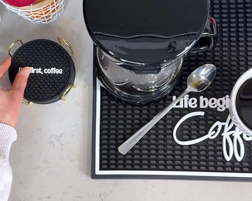 Life Begins After Coffee Silicone Bar Mat 18x12 in